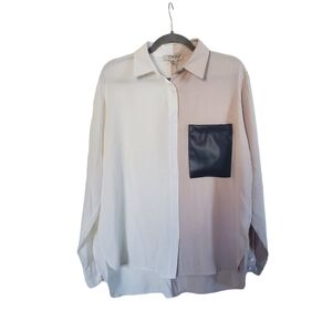 Astrid Clothing Colorblock Pocket Oatmeal Relaxed Blouse Italy NWT, Size Medium